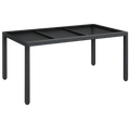 Moderner Poly-Rattan Esstisch mit Glasplatte für Garten und Terrasse, Schwarz, 190x90x75 cm