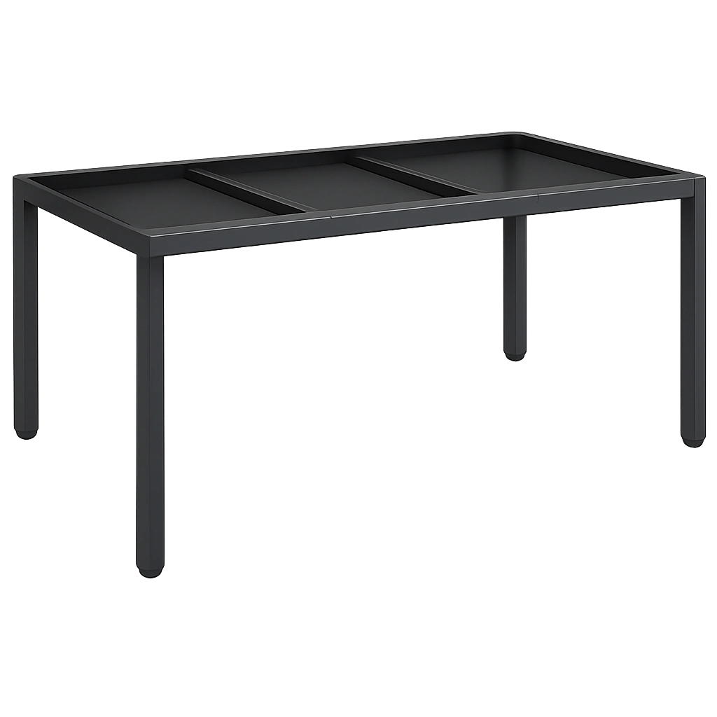 Moderner Poly-Rattan Esstisch mit Glasplatte für Garten und Terrasse, Schwarz, 190x90x75 cm
