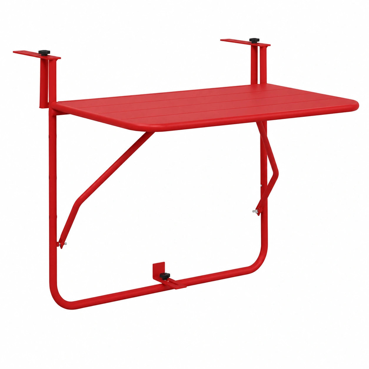 Klappbarer Wandtisch aus Metall für 4 Personen, Rot, Ideal für Terrasse und Garten
