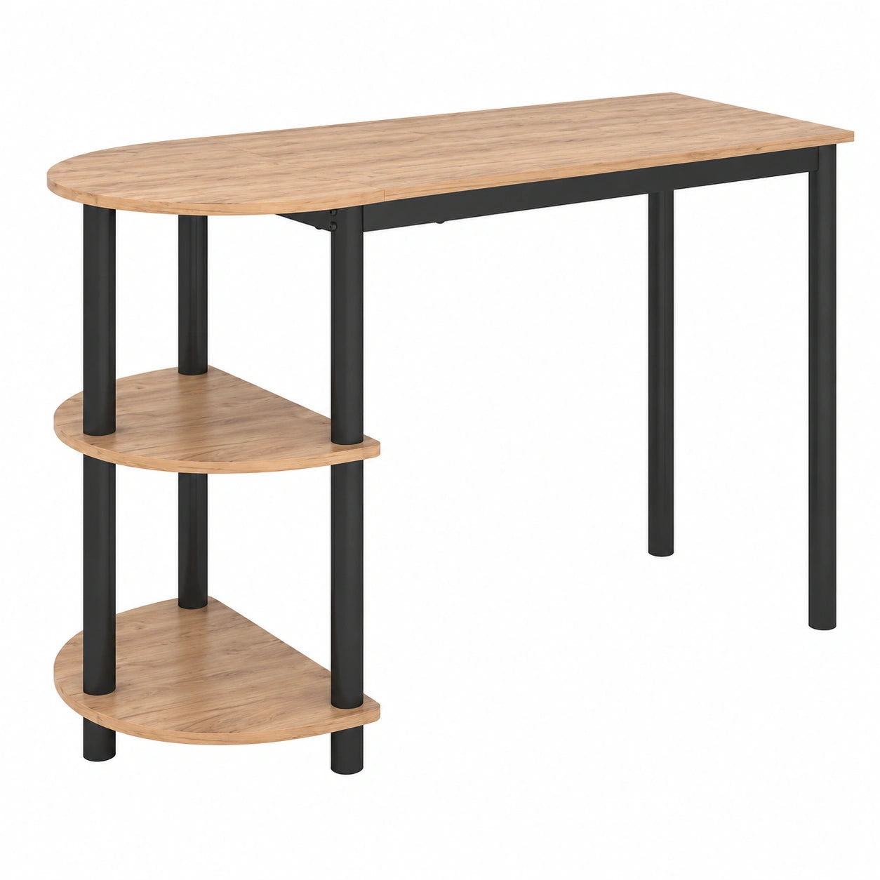 Moderner Vicco Küchentisch aus Eiche in Goldkraft mit offenen Ablagen, ideal für kleine Küchen
