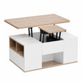 Merax Höhenverstellbarer Couchtisch mit Stauraum und Schubladen, 2-in-1 Funktion, Weiß und Holzoptik, 100x51x47 cm