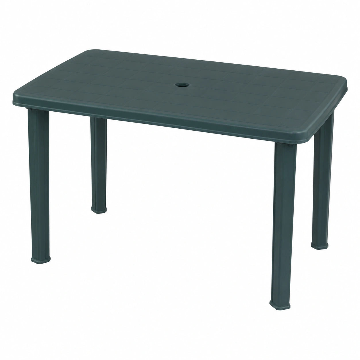 Witterungsbeständiger Gartentisch mit Schirmloch aus Kunststoff, Grün, 101x68x72 cm