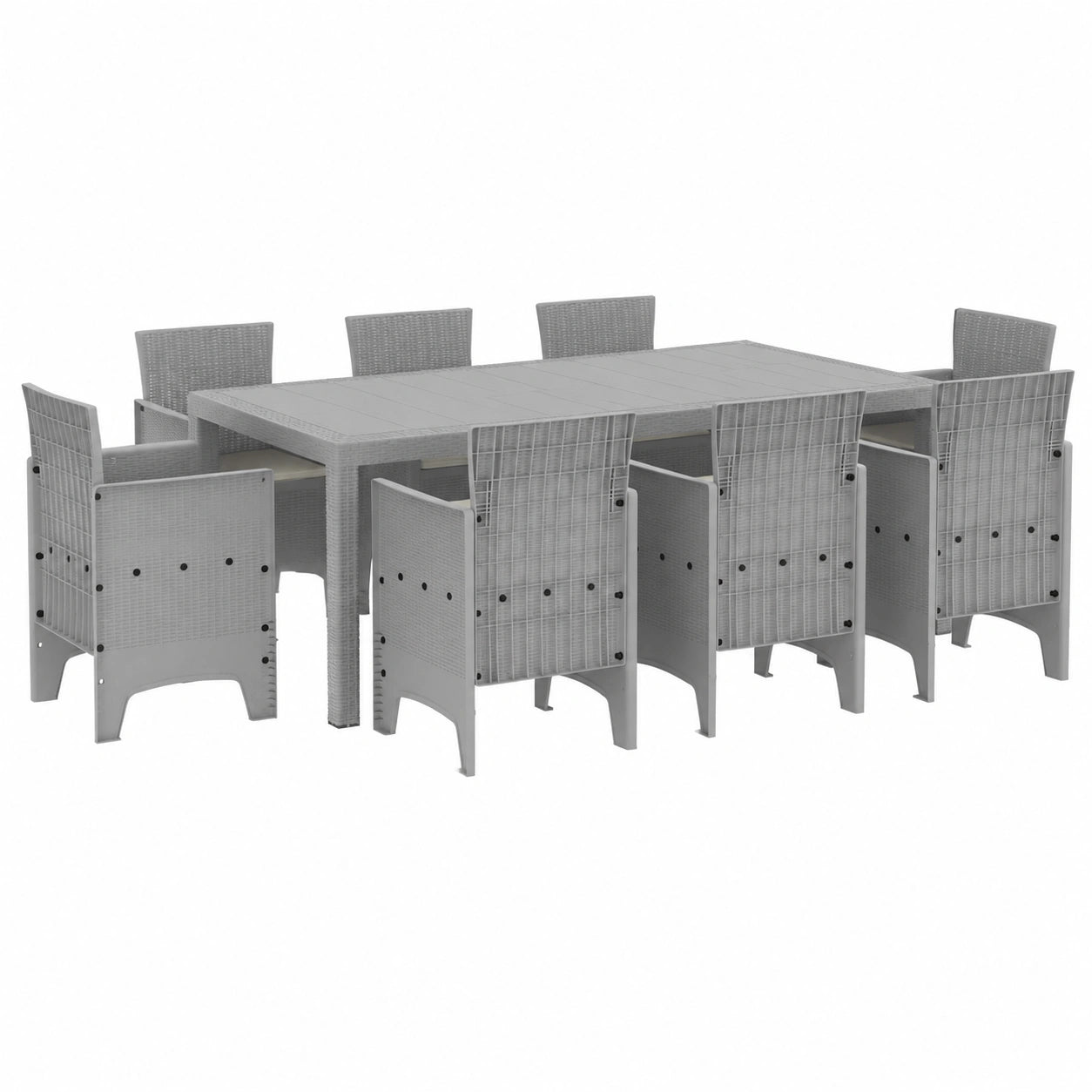 9-teiliges Gartenmöbel-Set in Hellgrau – Rechtecktisch 200 x 100 cm und 8 Stühle aus langlebigem Polypropylen für Balkon, Terrasse und Garten