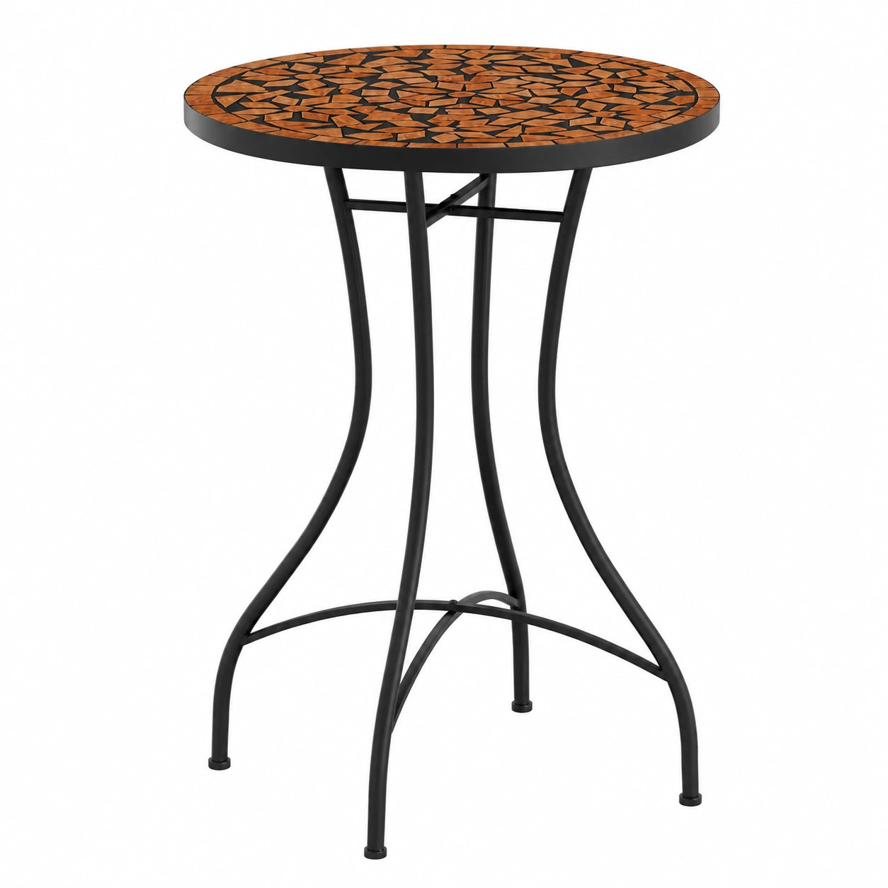 Runder Mosaiktisch aus Keramik mit Eisenrahmen für den Garten, Ø50x70 cm, Terrakotta